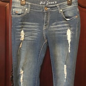Fil Skinny Distressed Jeans - Size 9